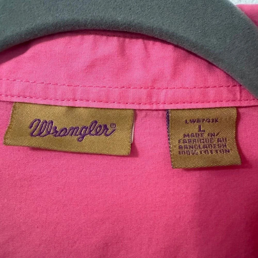 Wrangler Western Shirt Womens L Hot Pink Snap Festival Embroidered Studded‎